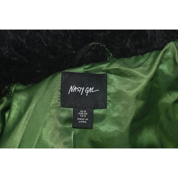 Nasty Gal Snakeskin Print Crop Jacket with Faux Fur Trim Green Black Pockets 4 - Picture 5 of 8